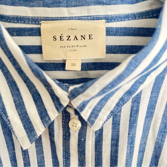 Sezane Oversized Max Blue Stripe Shirt - Picture 6 of 13